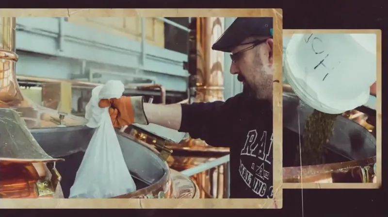 A brewer working beside copper vessels in Big Rock's Calgary brewhouse archive.